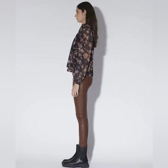 Walter Baker Selena Black Floral Neck Tie Blouse Large - Picture 3 of 8